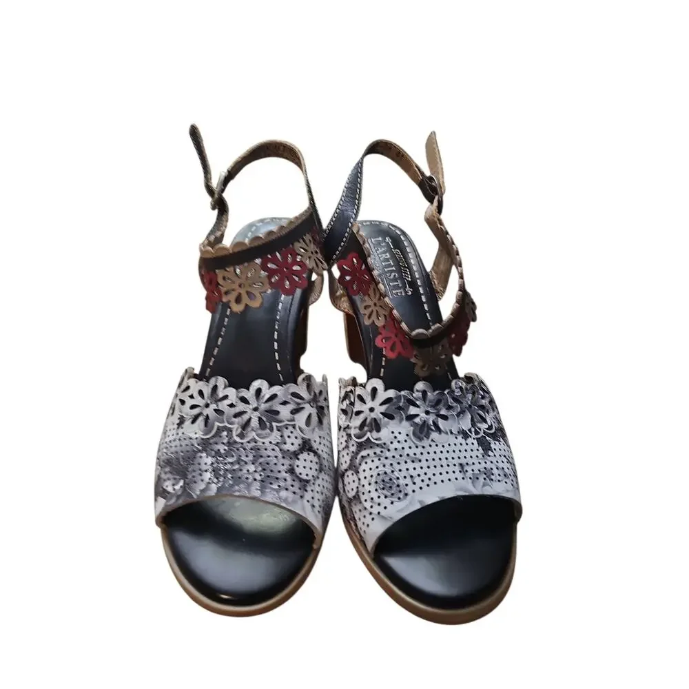 L'Artiste 41 Spring Steps Floradaciois black leather ankle strap sandals 9.5 10 - Picture 6 of 8